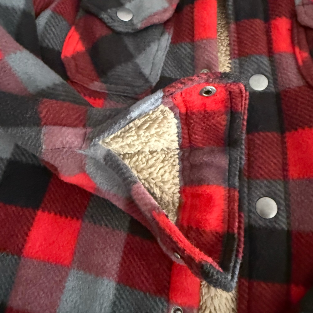 Eddie Bauer Red  and Black Plaid Fleece Jacket - Picture 3 of 3